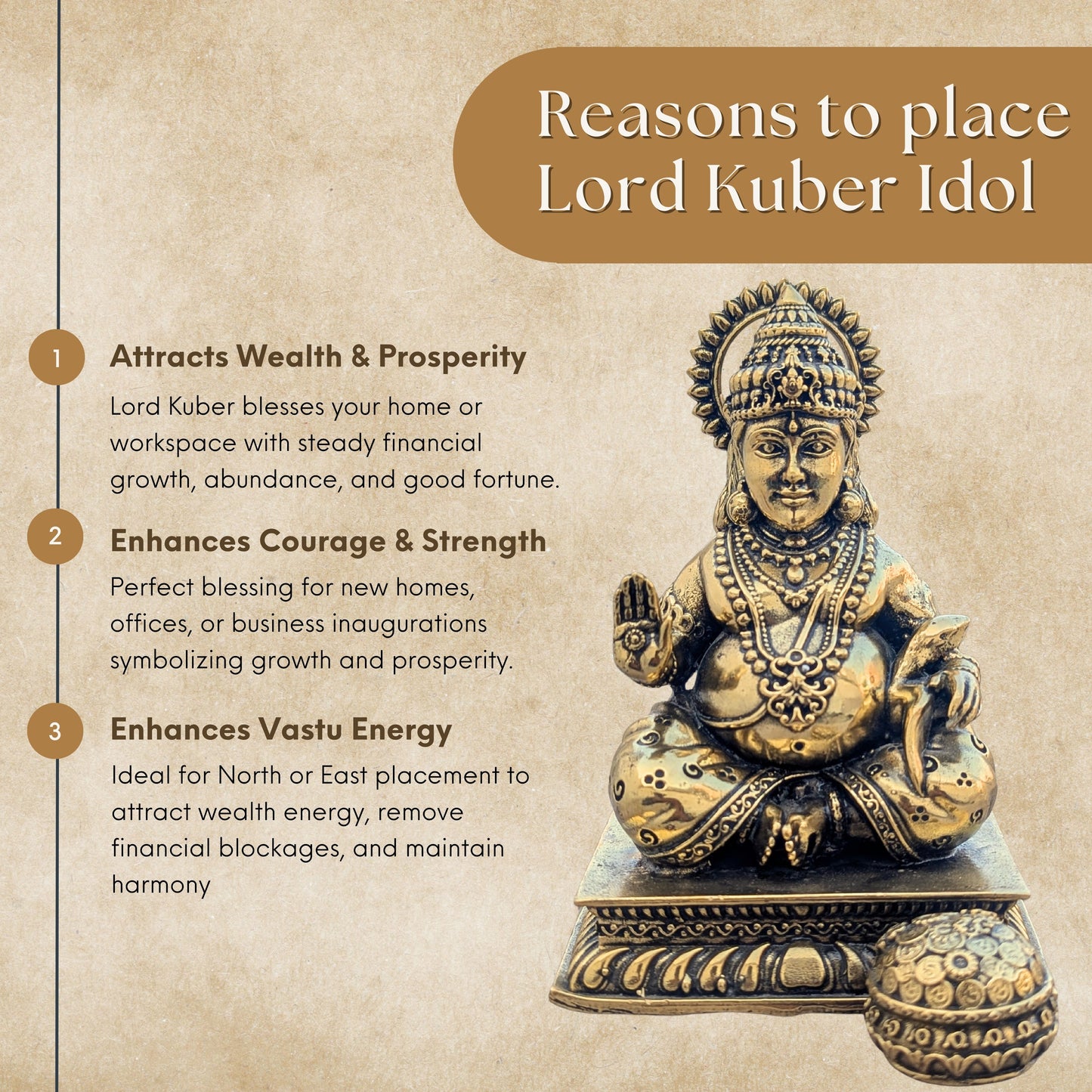 Pure Brass Lord Kuber Idol - The God of Wealth & Abundance || Super fine Brass - 3 Inch