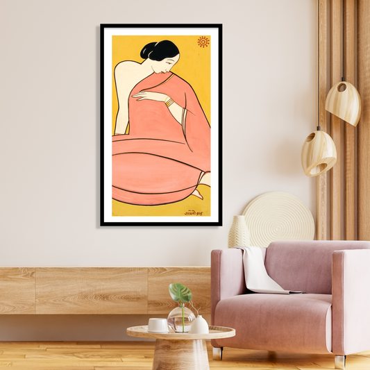 Lady in a Pink Saree Wall Art Painting Print by Jamini Roy for Home Decor