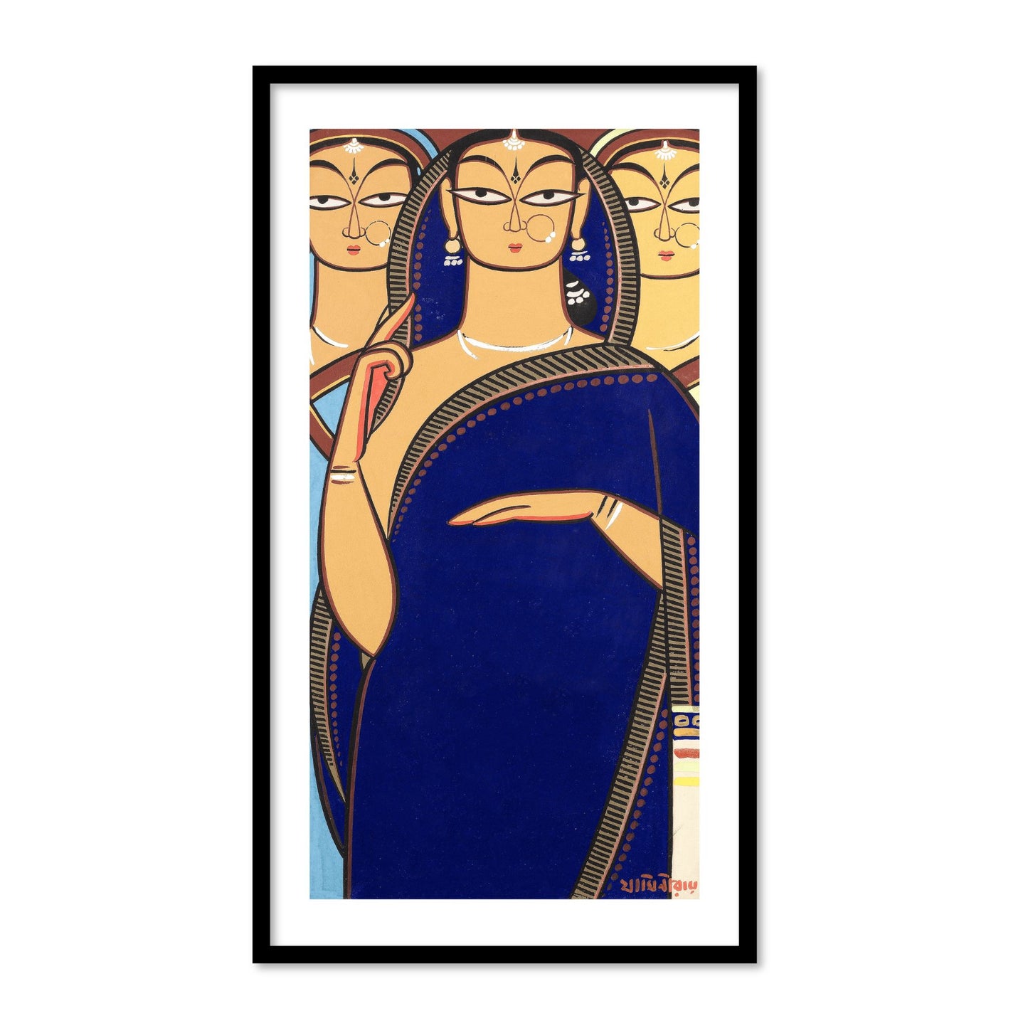 Bride and Two Companions Wall Art Painting Print by Jamini Roy for Home Decor
