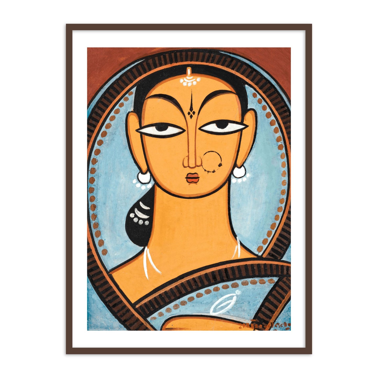 Woman in Blue Wall Art Painting Print by Jamini Roy for Home Decor