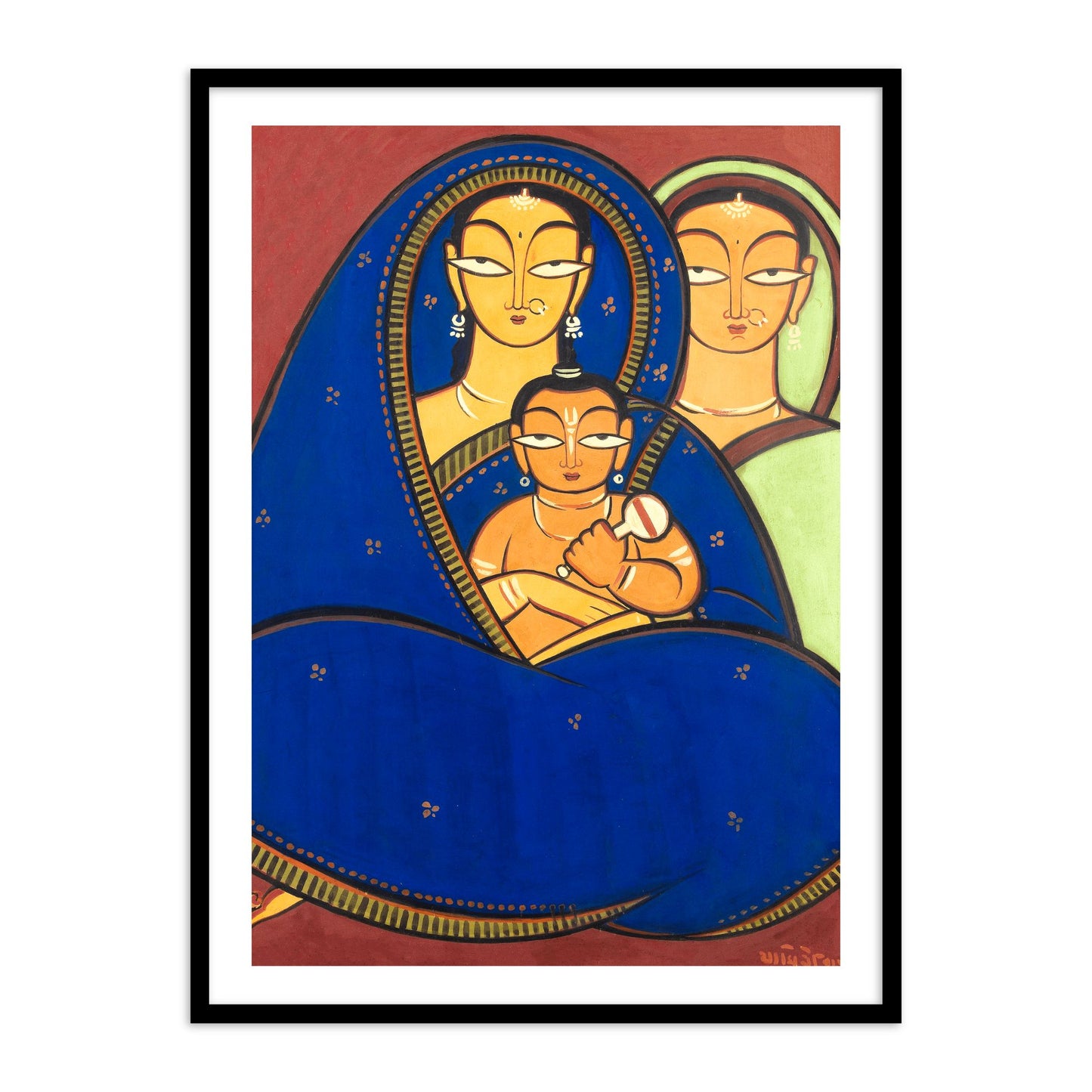 Mother with Child & Woman Wall Art Painting Print by Jamini Roy for Home Decor