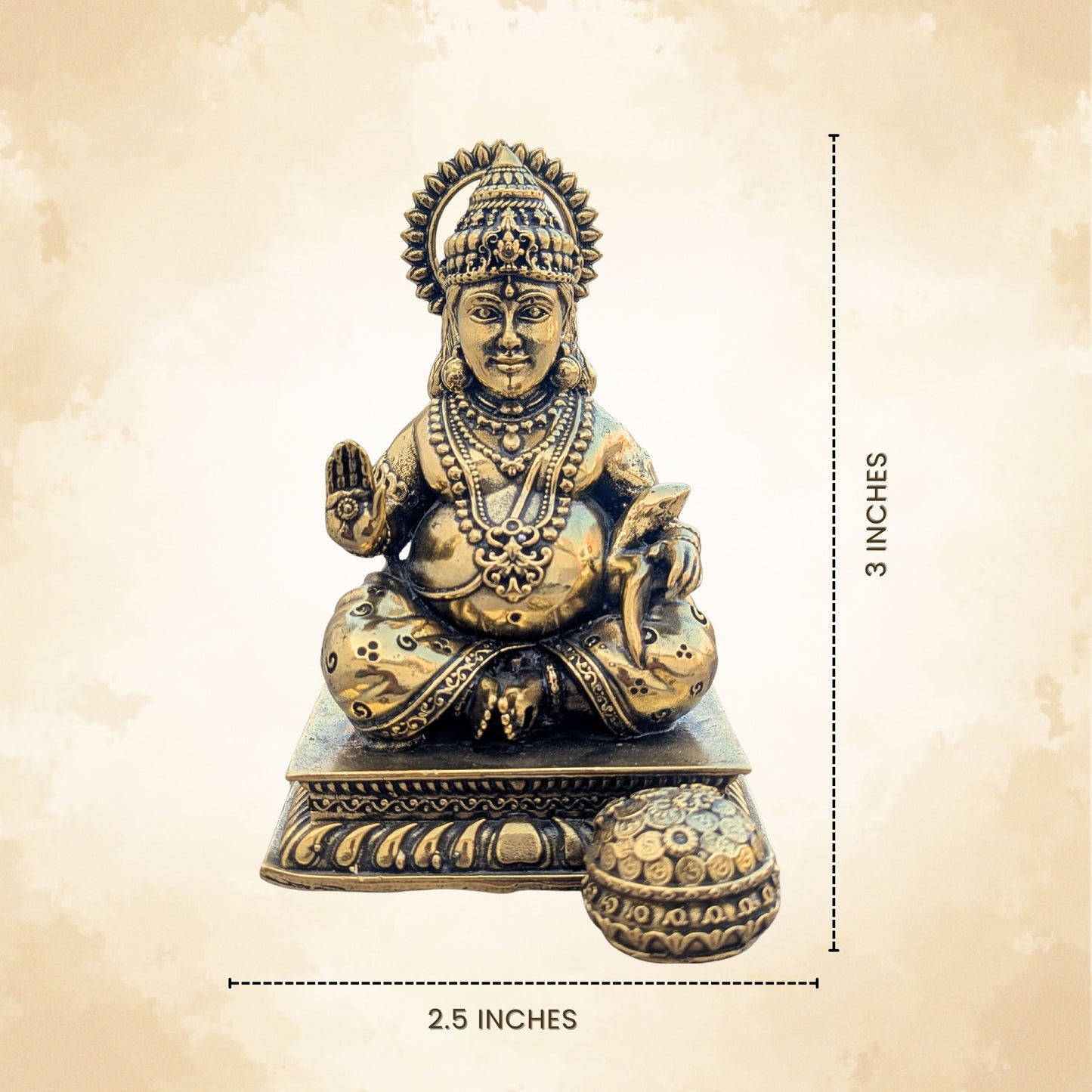 Pure Brass Lord Kuber Idol - The God of Wealth & Abundance || Super fine Brass - 3 Inch