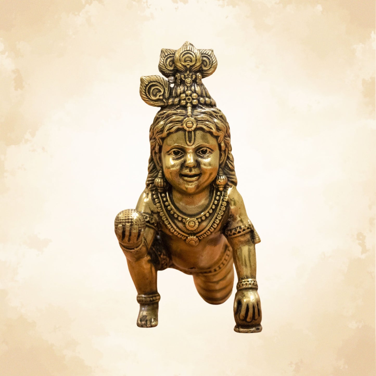 Brass Bal Gopal idol in traditional Krishna pose for home temple decor