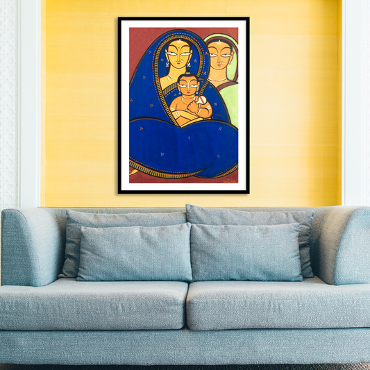 Mother with Child & Woman Wall Art Painting Print by Jamini Roy for Home Decor