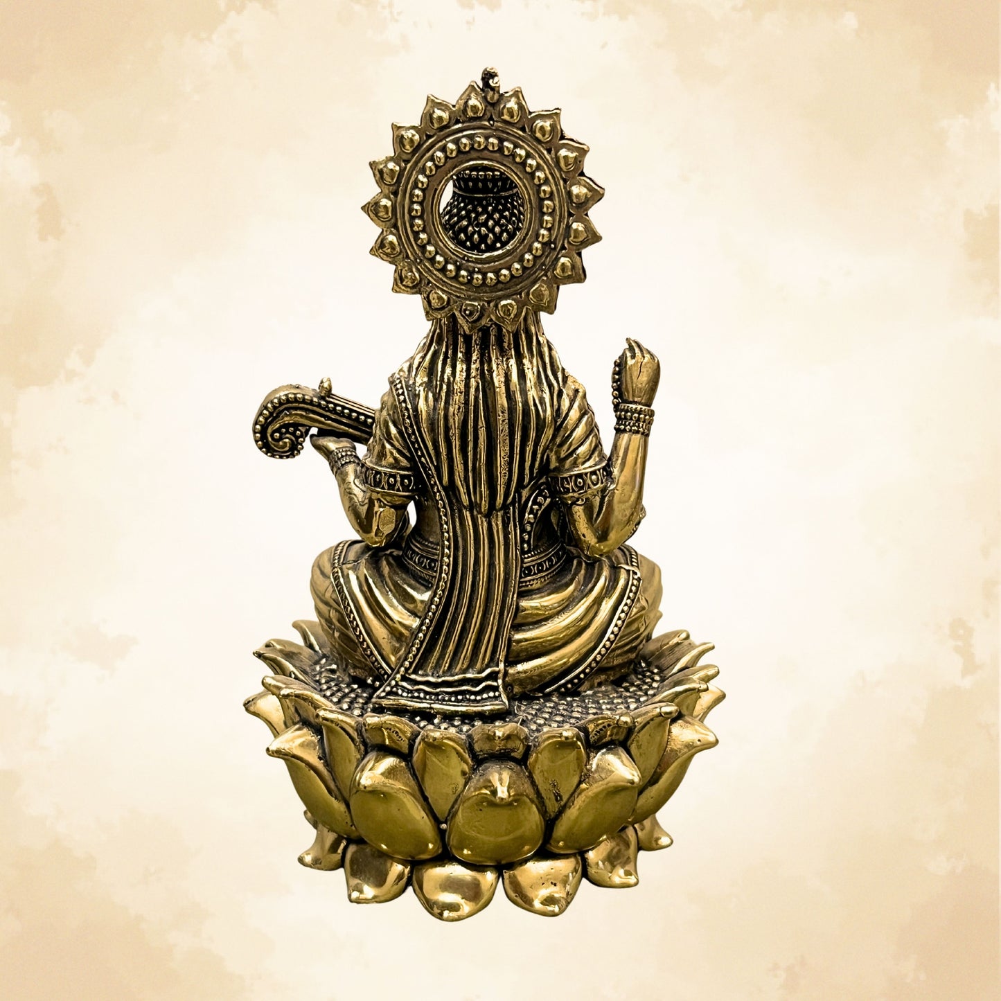 Brass Saraswati Ji on Lotus | Vastu Maa Saraswati Idol for Knowledge & Wisdom