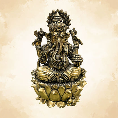 Pure Brass Ganesh Ji on Lotus | Vastu Ganpati Idol for Home & Office