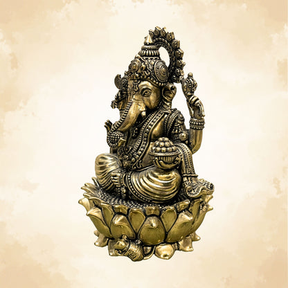 Pure Brass Ganesh Ji on Lotus | Vastu Ganpati Idol for Home & Office