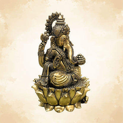 Pure Brass Ganesh Ji on Lotus | Vastu Ganpati Idol for Home & Office