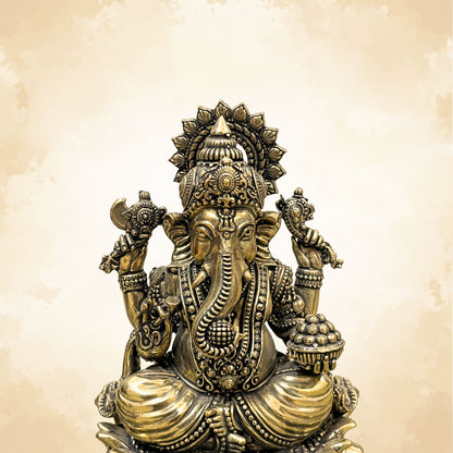 Pure Brass Ganesh Ji on Lotus | Vastu Ganpati Idol for Home & Office