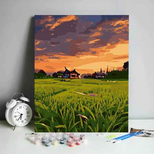 Saffron Skies Over Rural India – Paint by Numbers 16X12 inch (30X40cm) Kit