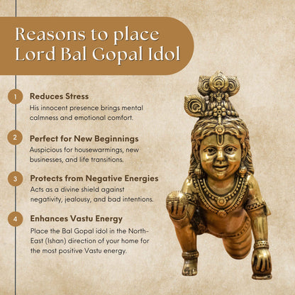 Handcrafted Brass Bal Gopal Idol | Lord Krishna Statue for Prosperity & Positivity - 3 Inch