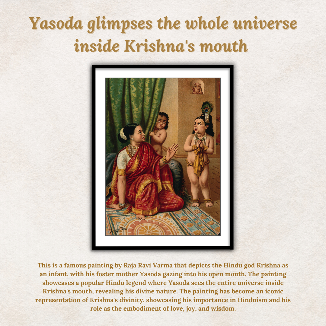Yasoda glimpses the whole universe inside Krishna's mouth by Raja Ravi Varma Wall Art