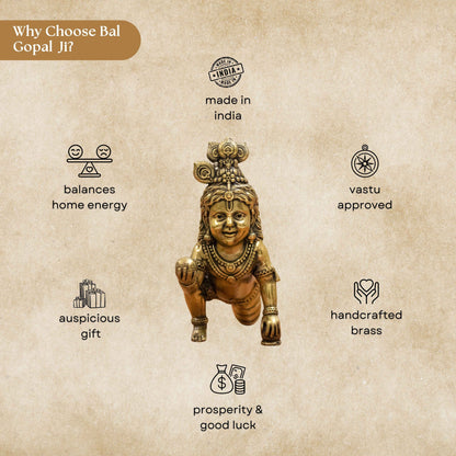 Handcrafted Brass Bal Gopal Idol | Lord Krishna Statue for Prosperity & Positivity - 3 Inch