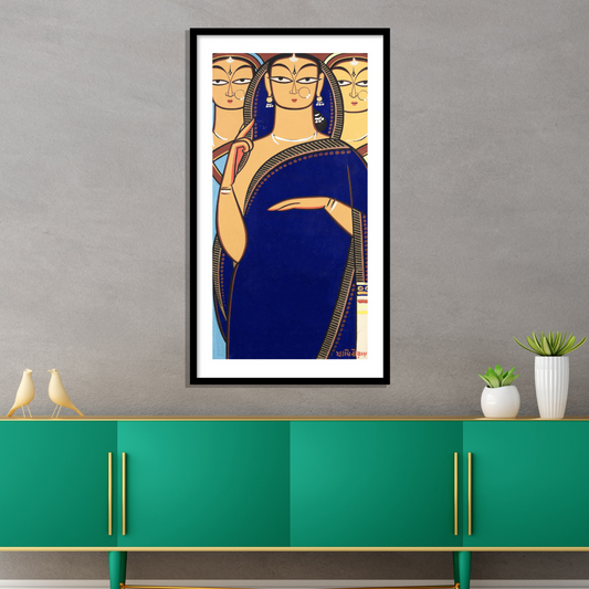 Bride and Two Companions Wall Art Painting Print by Jamini Roy for Home Decor