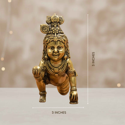 Handcrafted Brass Bal Gopal Idol | Lord Krishna Statue for Prosperity & Positivity - 3 Inch