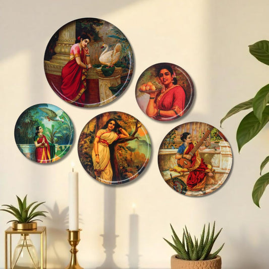 Raja Ravi Varma Vintage Metal Wall Plates - Set of 5