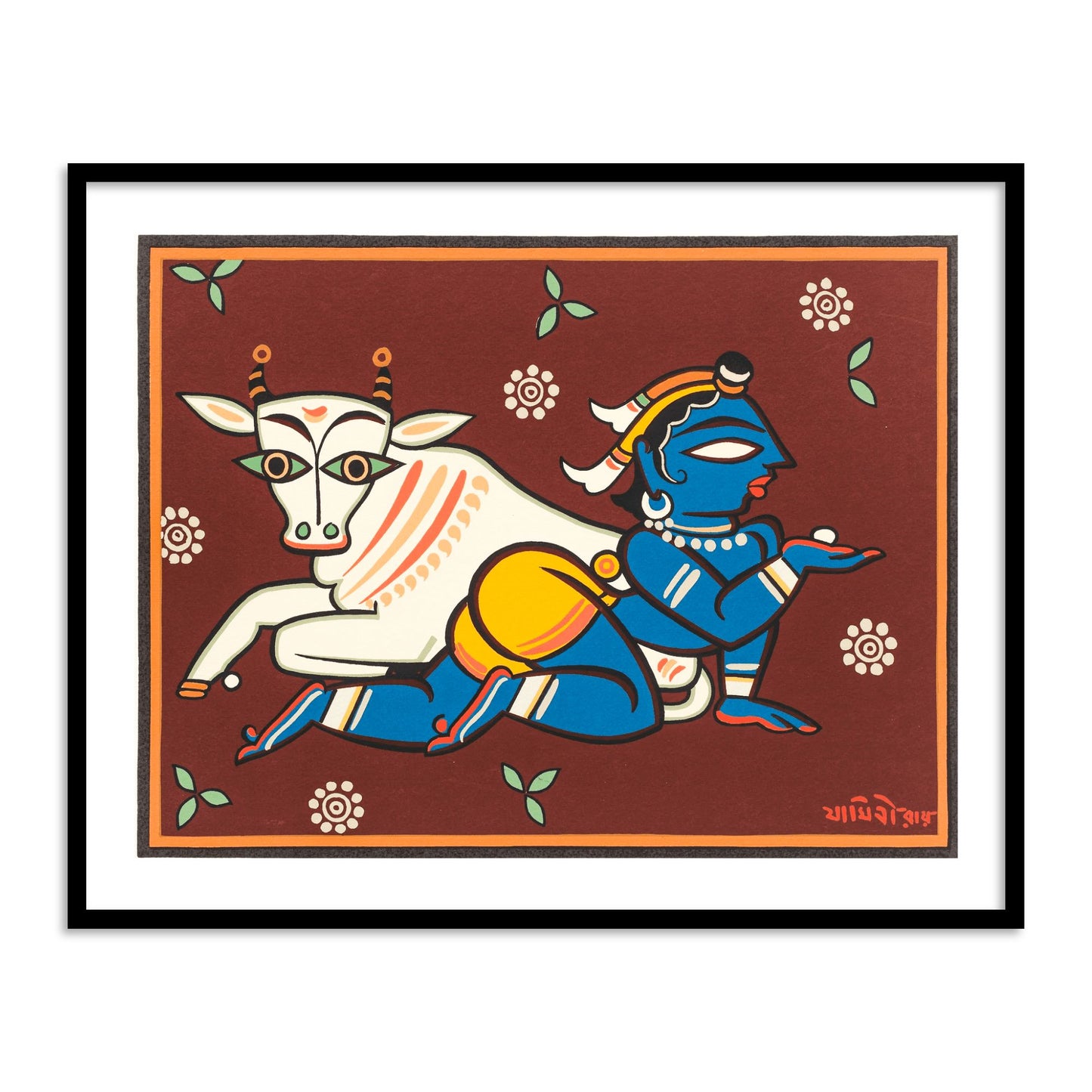 Bal Krishna and Cow Wall Art Painting Print by Jamini Roy for Home Decor