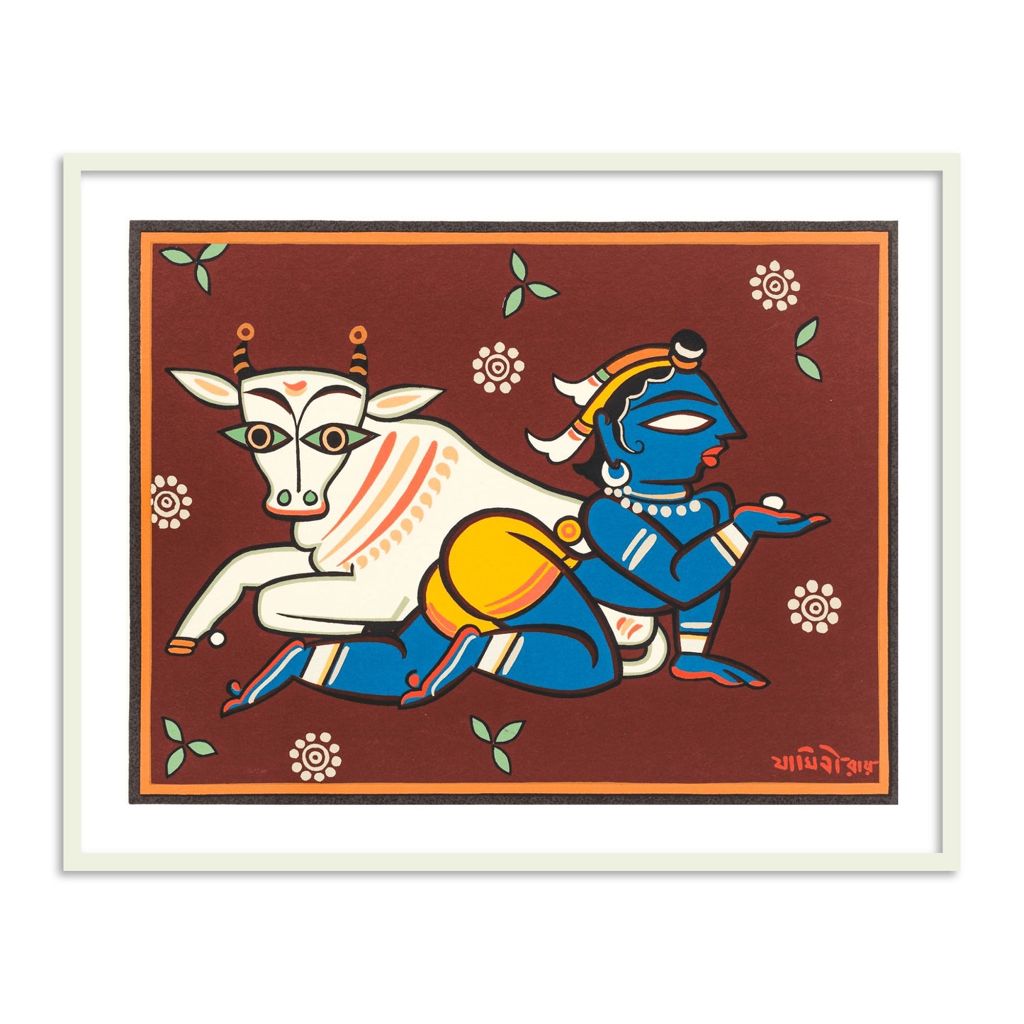 Bal Krishna and Cow Wall Art Painting Print by Jamini Roy for Home Decor