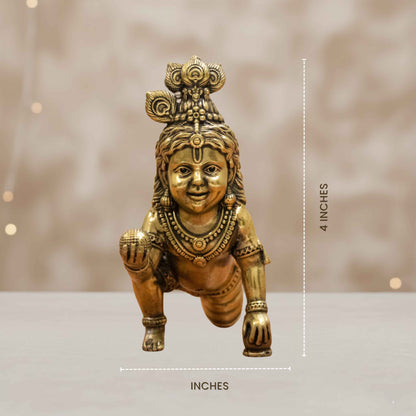 Handcrafted Brass Bal Gopal Idol | Lord Krishna Statue for Prosperity & Positivity - 4 inch