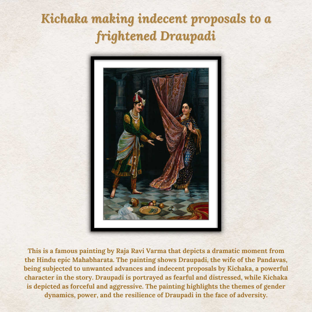 Kichaka making indecent proposals to a frightened Draupadi by Raja Ravi Varma Wall art Painting