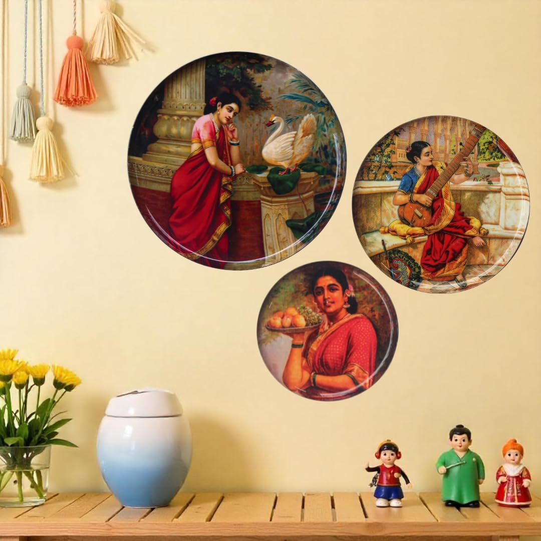 Classic Raja Ravi Varma Metal Wall Art – Set of 3 Plates