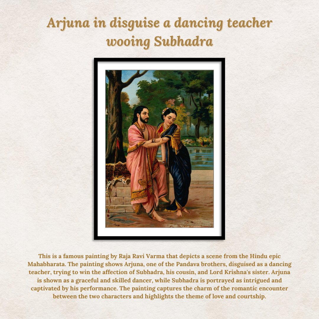 Arjuna in disguise a dancing teacher wooing Subhadra by Raja Ravi Varma Wall Art Painting