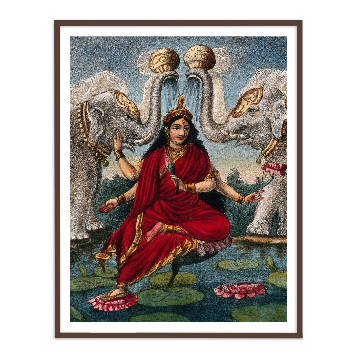 Gajalakshmi, Goddess of Fortune Framed Wall Art Painting for Home Decor