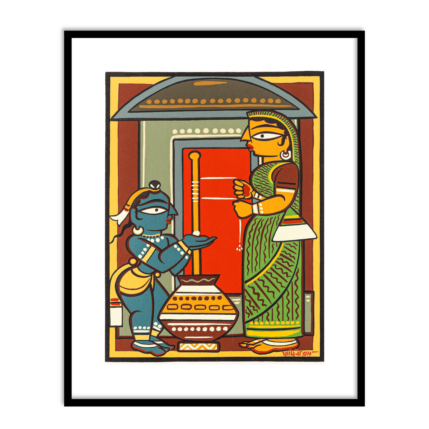 Krishna and Yashoda Wall Art Painting Print by Jamini Roy for Home Decor