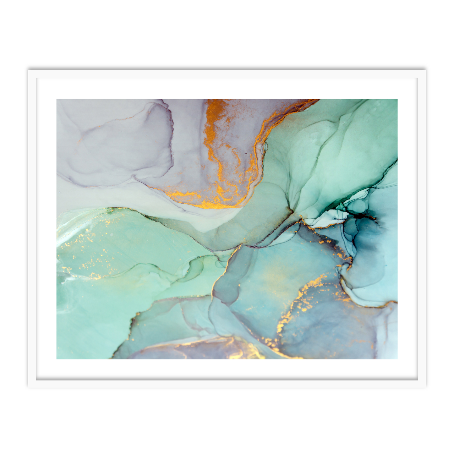 Sage Green Blue Abstract Ink Art Painting
