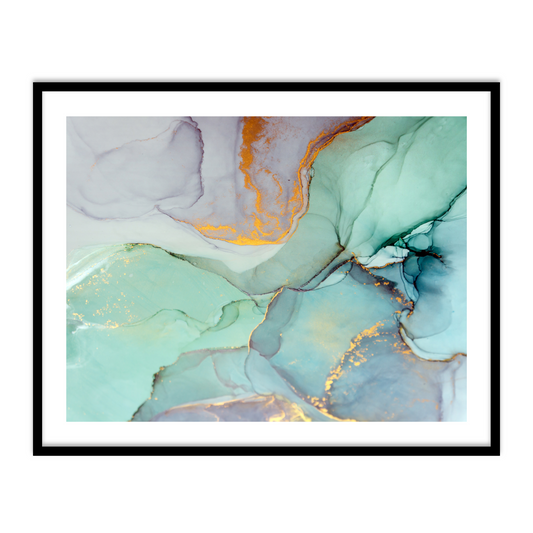 Sage Green Blue Abstract Ink Art Painting