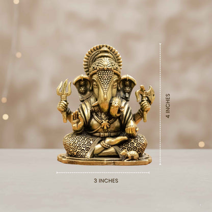 Lord Ganesha Brass Idol (Left Trunk) – Symbol of Wisdom, Prosperity & New Beginnings - 4 Inch