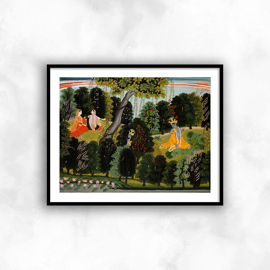 Radha and her Sakhi | Pichwai Traditional Folk Art for Wall Decor - The Atrang