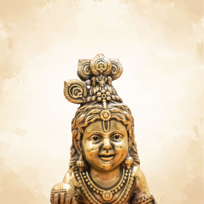 Handcrafted Brass Bal Gopal Idol | Lord Krishna Statue for Prosperity & Positivity -5 inch