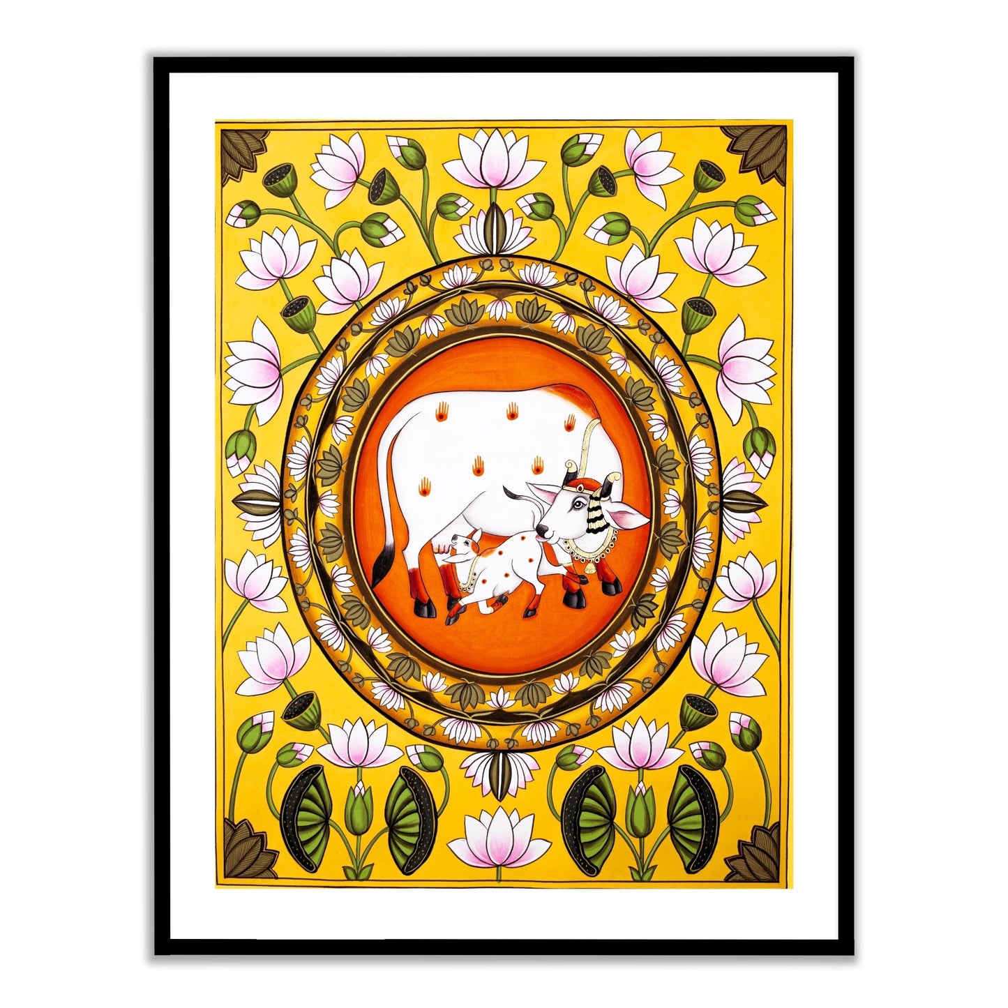 Lotus Pichwai Cow Painting | Indian Art for Home decor Wall Painting