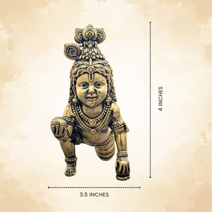 Pure Brass Handcrafted Bal Gopal Idol | Lord Krishna Statue for Prosperity & Positivity - 4 inch