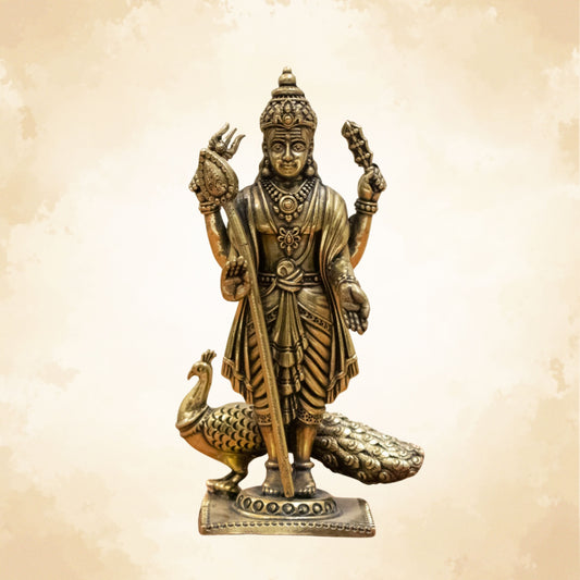 Lord Kartikeya Brass Idol – Symbol of Wisdom, Victory & Divine Strength - 4 Inches
