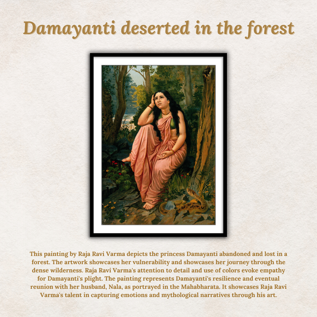 Damayanti deserted in the forest by Raja Ravi Varma Home Wall Art Painting