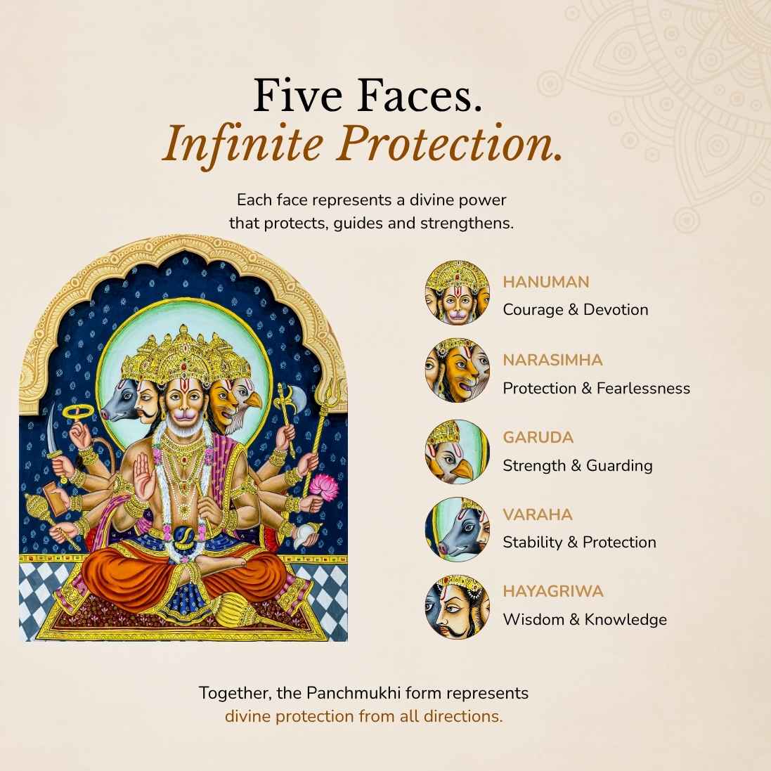 Panchmukhi Hanumanji Divine Seating Asana | Vastu-Friendly Art