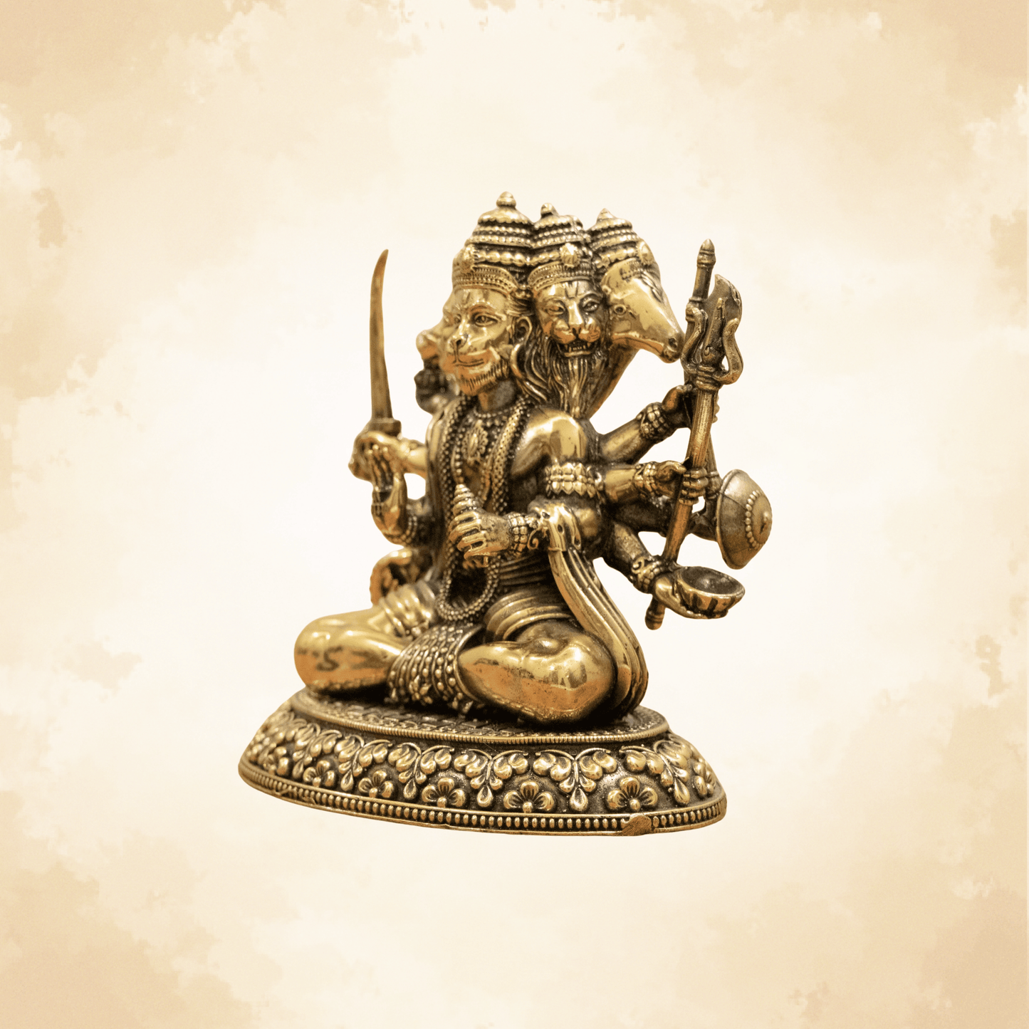 Pure Brass Panchmukhi Hanuman Murti | Lord Hanuman Idol for Protection, Courage & Positivity - 5 Inch