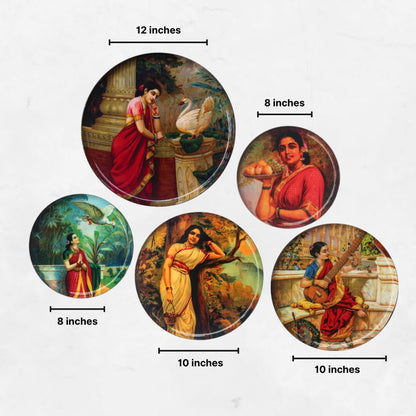 Timeless Women of Raja Ravi Varma: Vintage Metal Wall Decor Plates