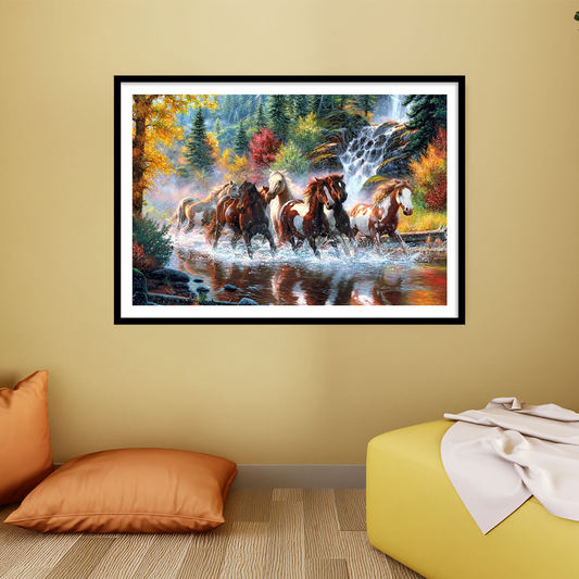 7 Horses in a forest Vastu Painting for Home Wall Decor