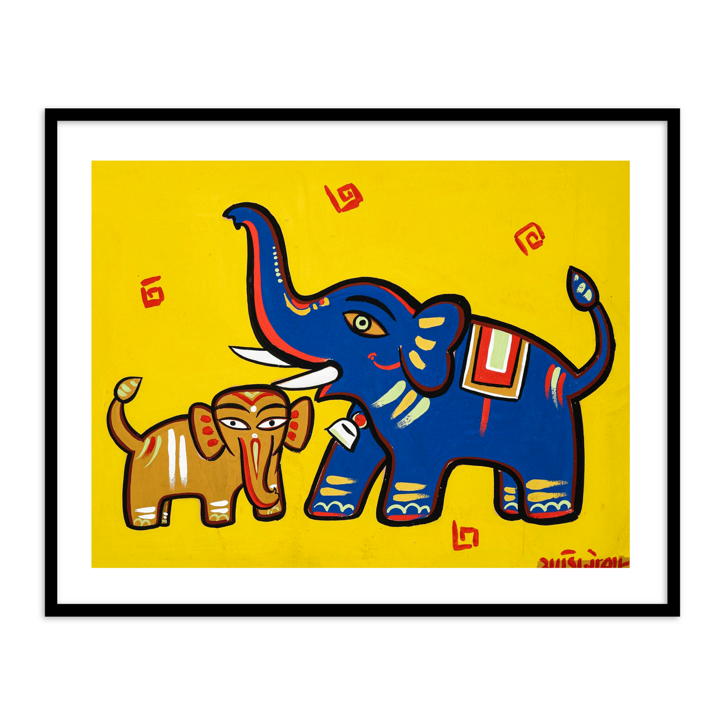 Untitled (Two Elephants) Wall Art Painting Print by Jamini Roy for Home Decor