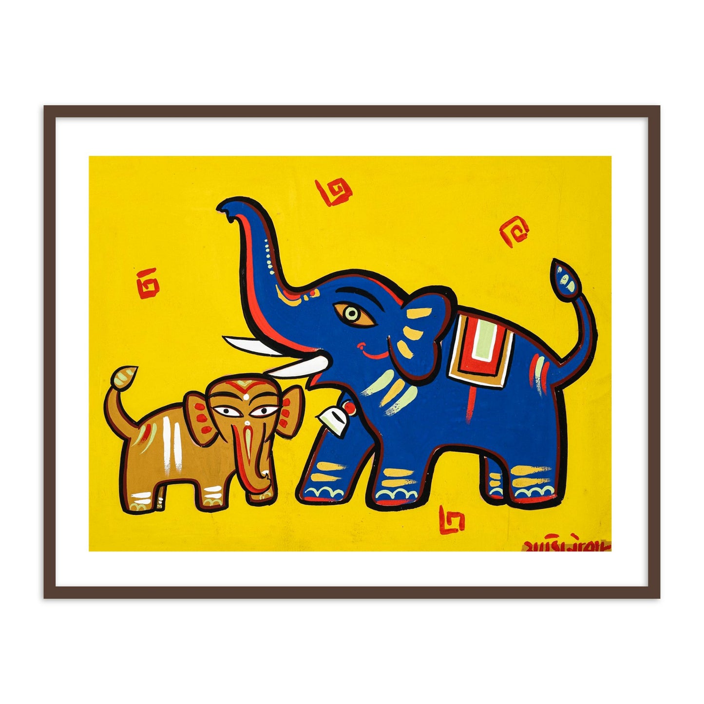 Untitled (Two Elephants) Wall Art Painting Print by Jamini Roy for Home Decor