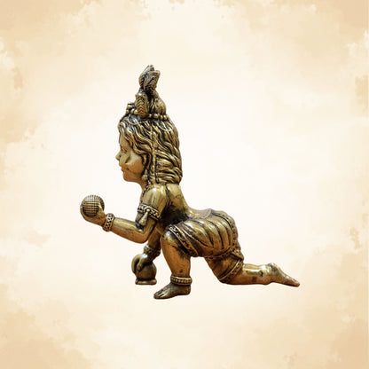 Pure Handcrafted Brass Bal Gopal Idol | Lord Krishna Statue for Prosperity & Positivity -5 inch