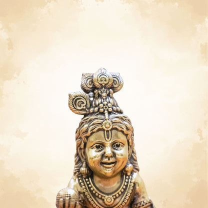 Pure Handcrafted Brass Bal Gopal Idol | Lord Krishna Statue for Prosperity & Positivity -5 inch