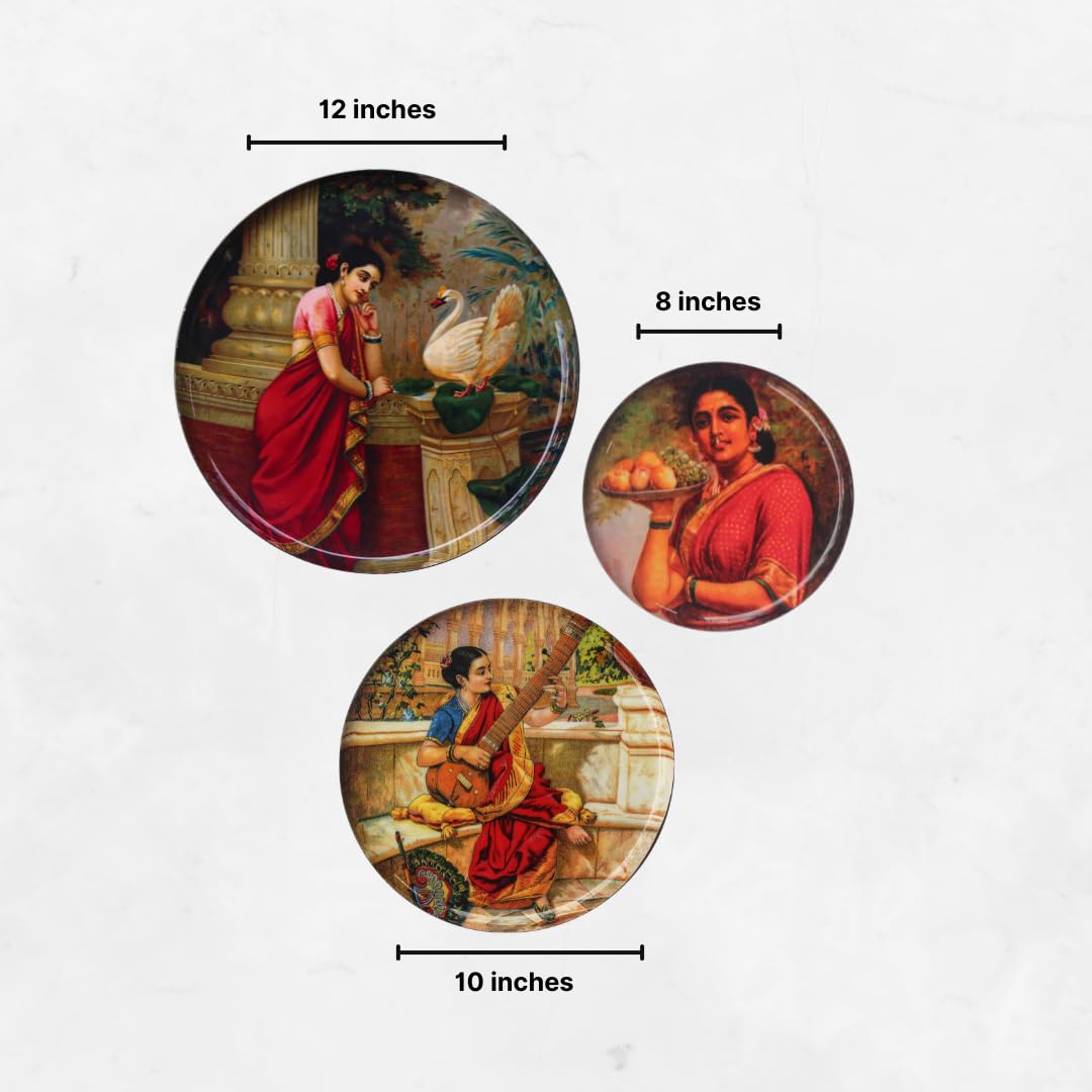 Classic Raja Ravi Varma Metal Wall Art – Set of 3 Plates
