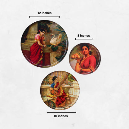 Classic Raja Ravi Varma Metal Wall Art – Set of 3 Plates