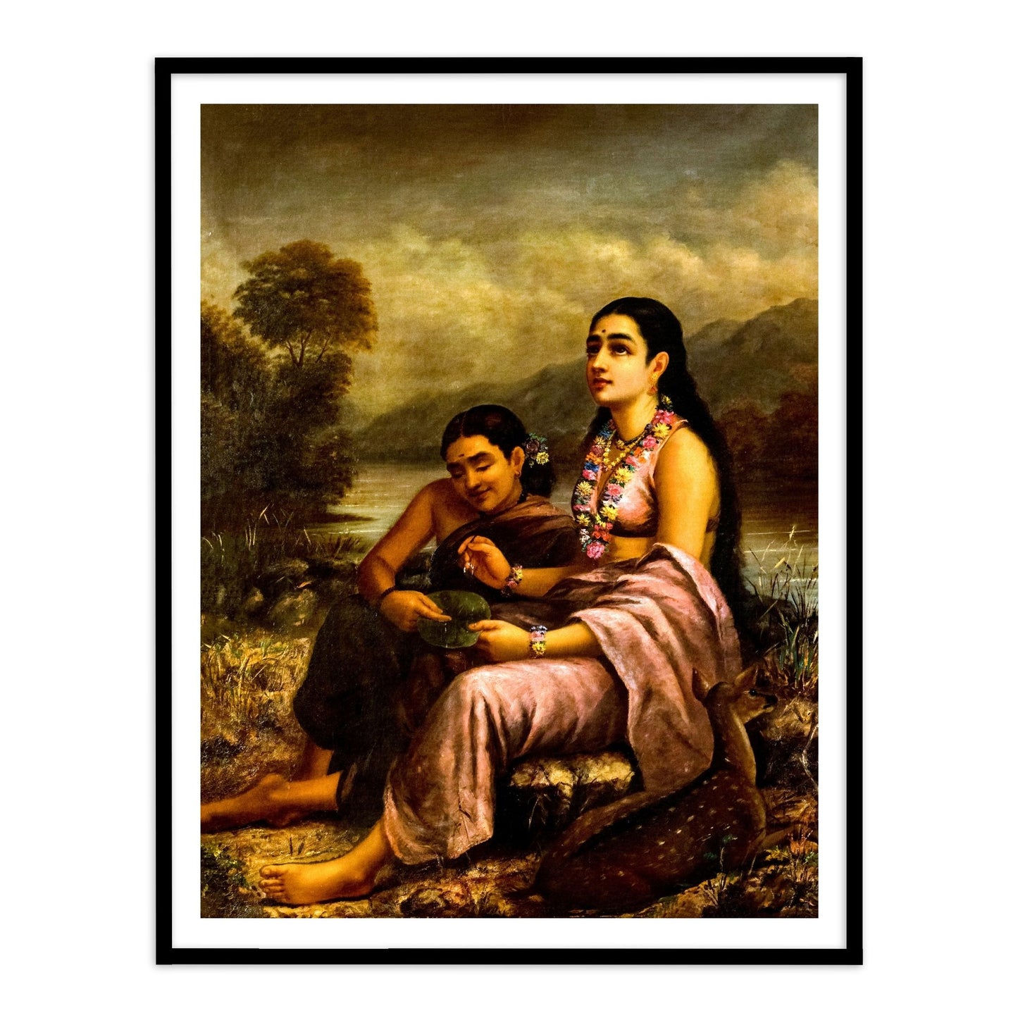 Shakuntala's love letter to King Dushyanta on a Lotus leaf by Raja Ravi Varma Wall Art for Home Decor