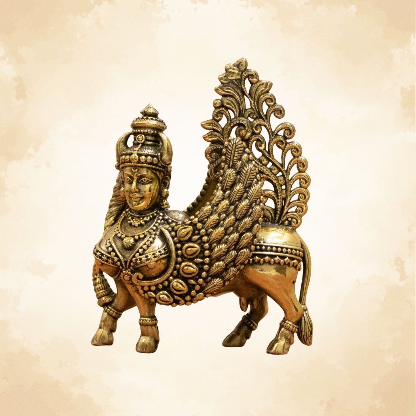 Brass Kamdhenu cow idol symbolizing prosperity and abundance