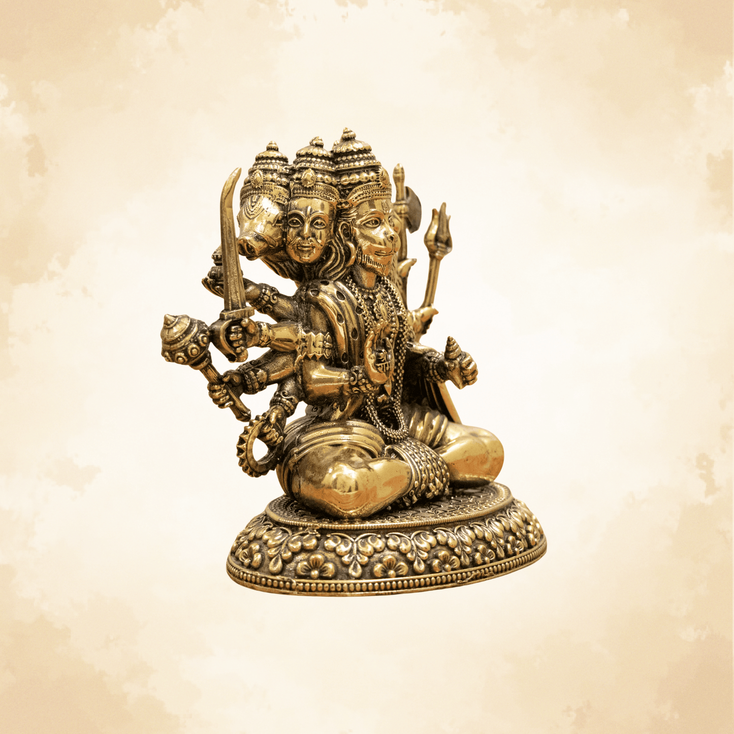 Pure Brass Panchmukhi Hanuman Murti | Lord Hanuman Idol for Protection, Courage & Positivity - 5 Inch